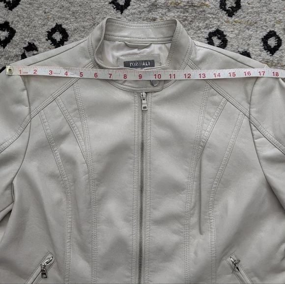 Roz & Ali Faux Leather Moto Jacket, Cream/Off White, XL, Biker - Picture 4 of 8